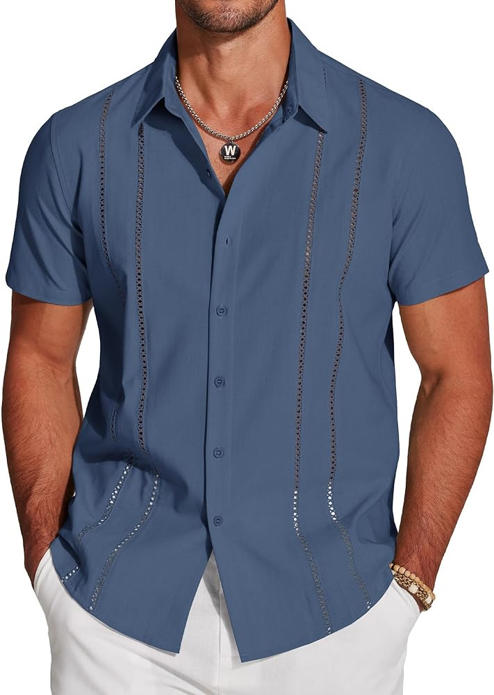 COOFANDY Men's Cuban Guayabera Shirt Short Sleeve Button Down Shirts Casual Summer Beach Linen Sh... | Amazon (US)