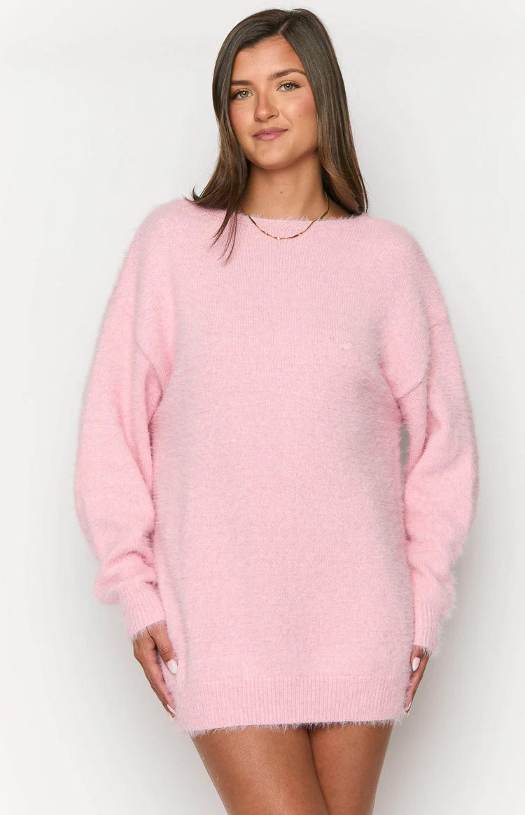 Kleine Pink Long Sleeve Knit Mini Dress | Beginning Boutique (US)
