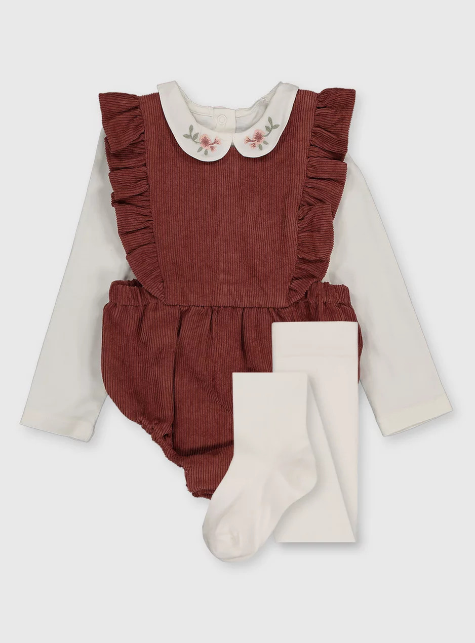 Berry Corduroy Body, Bodysuit & Tights Set (0-24 Months) | Tu Clothing