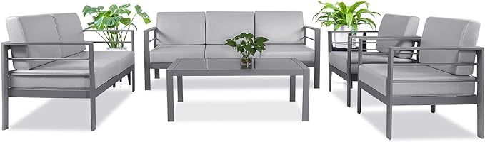 GreeLife Outdoor Patio Furniture Set Metal Patio Couch Conversation Sets Modern Dark Grey Section... | Amazon (US)