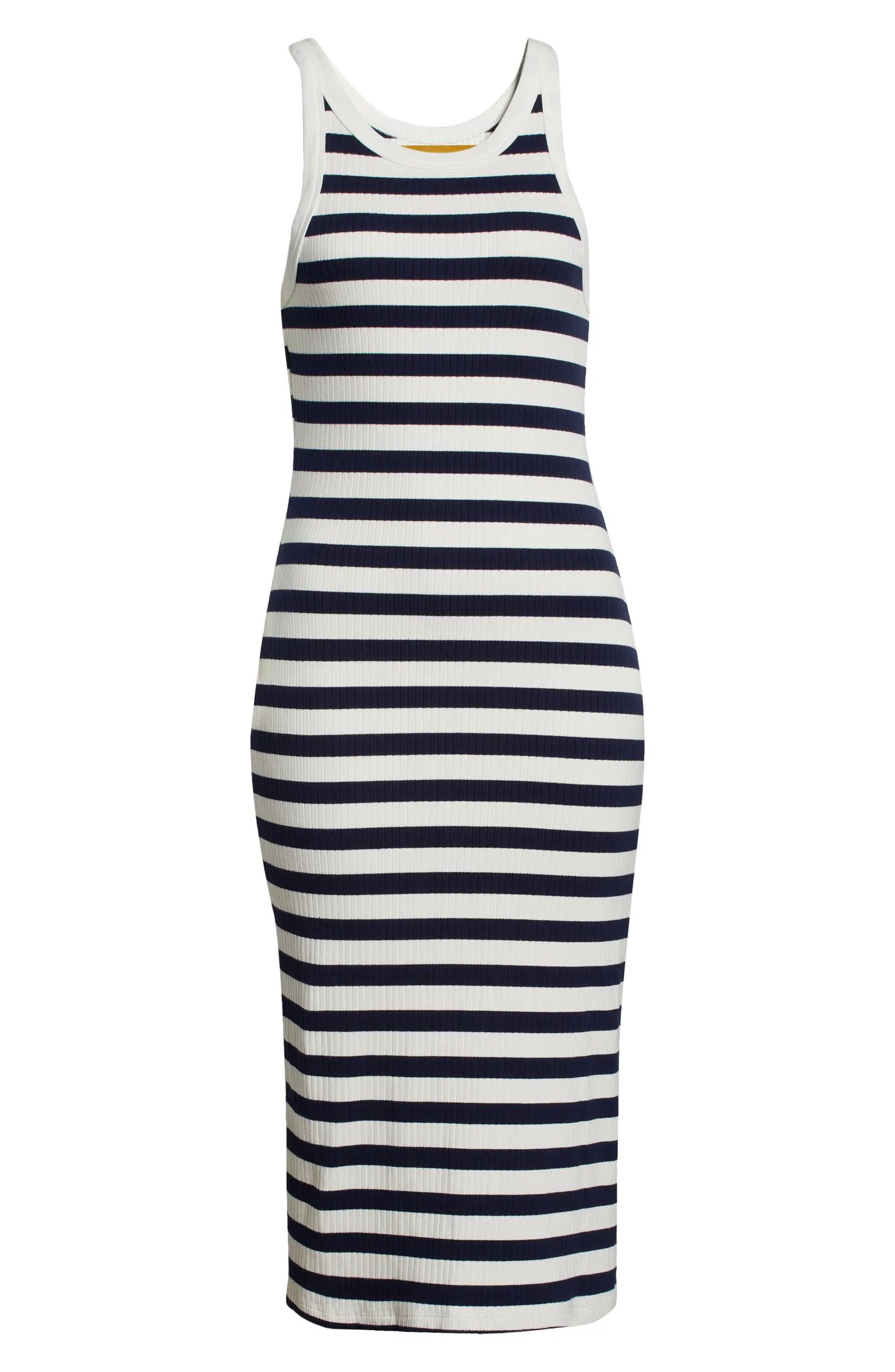 MOTHER The Chin Ups Stripe Stretch Cotton Midi Dress | Nordstrom | Nordstrom