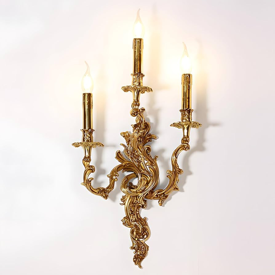 Bofea- Mid Century Retro Wall Sconces,Brass 3-Light Fireplace Lamp,Farmhouse Gold Candle Sconces,... | Amazon (US)