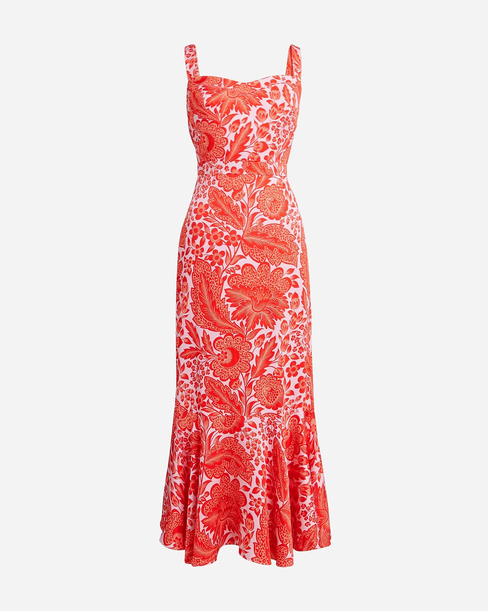 Collection fitted luster crepe flare-hem dress in coral floral print | J.Crew US