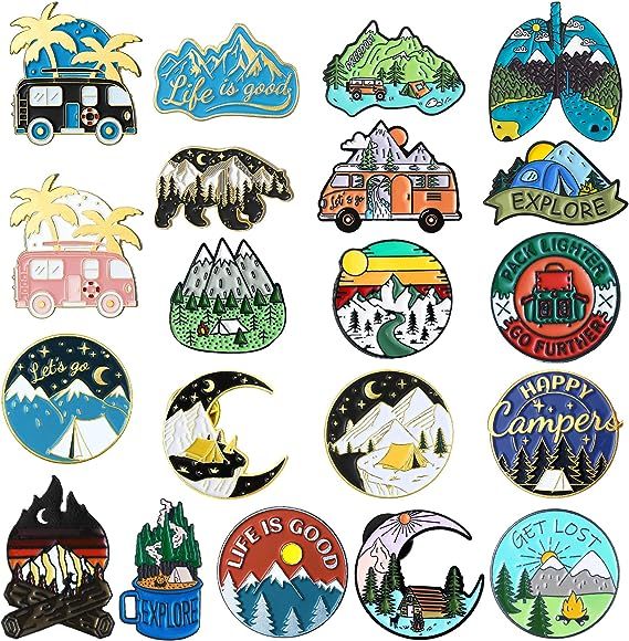 Janinka 20 Pcs Outdoors Enamel Pins Set Funny Camping Pins Nature Button Pins Vintage Lapel Pins ... | Amazon (US)