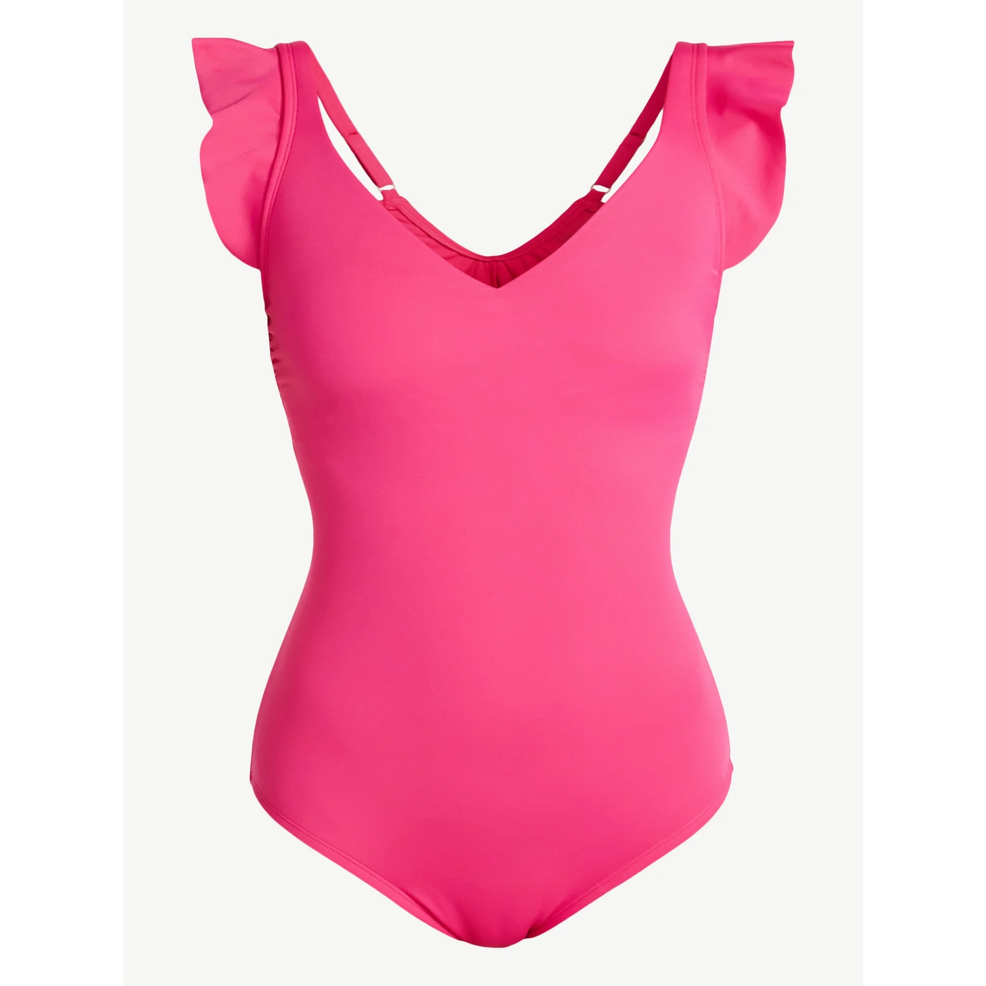 Time and Tru Women's and Women's Plus Size Ruffle Strap One Piece Swimsuit, Sizes XS-3X | Walmart (US)
