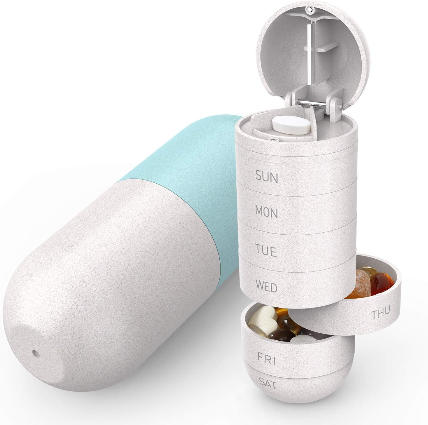2 in1 Pill Organizer with Cutter, Pills Splitter with Weekly Grain Fiber BPA Free Moisture-Proof ... | Amazon (US)
