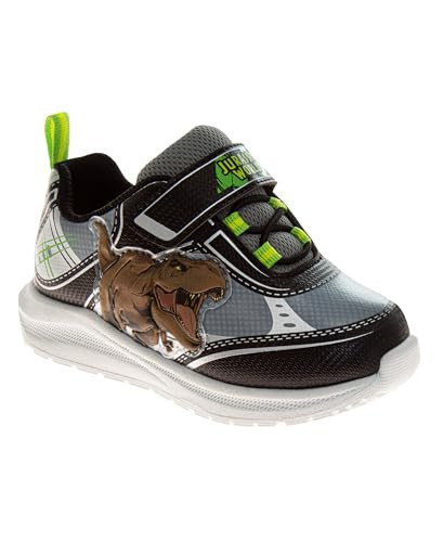 Jurassic World Sneakers with Easy Strap - Dinosaur T-Rex Shoes Laceless Closure Lightweight Jurassic Park Sneaker, Black Grey, 7 (Toddler) | Amazon (US)