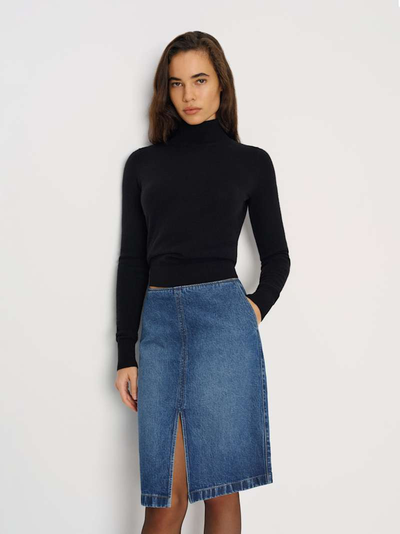 Reformation Misty Stretch Mid Rise Skirt Black 2 | Reformation (Global)