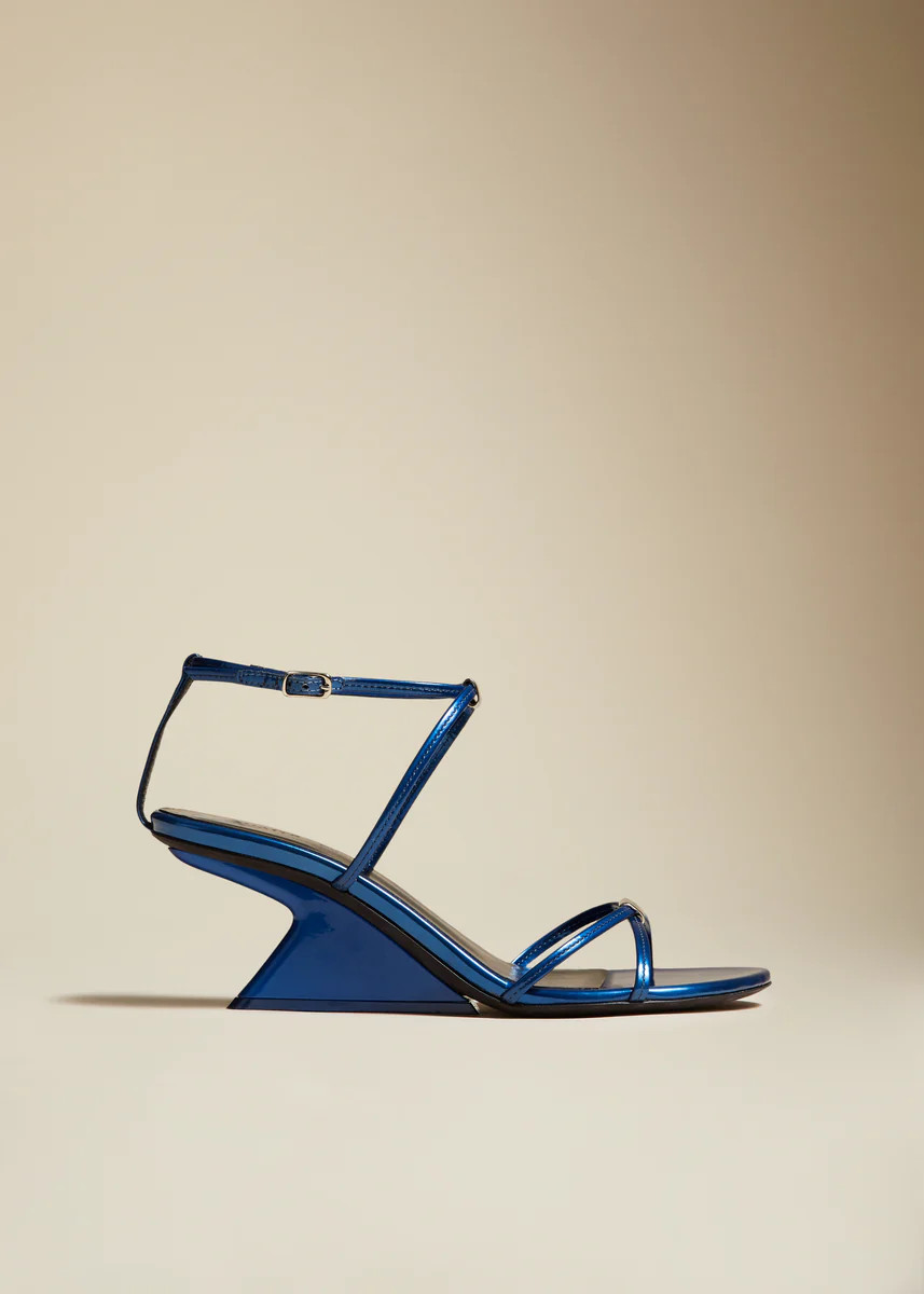 The Seneca Sandal in Sapphire Metallic Leather | Khaite