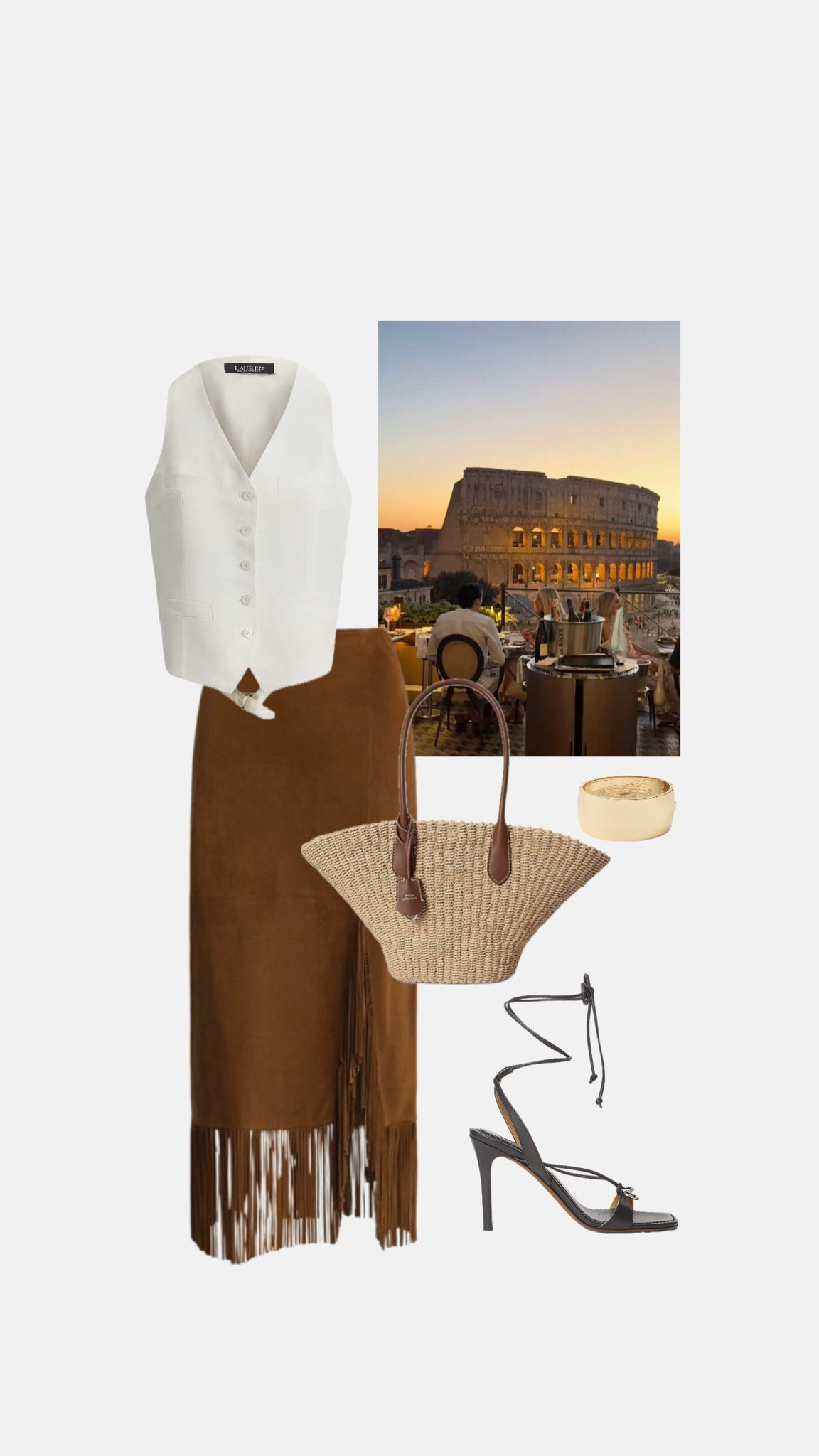 Ralph Lauren Summer Holiday Wardrobe ~ Outfit 2

#linenskirt #leinenrock #fringedskirt #whitewaistcoat #anzugsweste #linenwaistcoat #strawbag #beachbag #basketbag #strandtasche #italylooks #italyoutfits #holidayinspo #goldbangle #heeledsandals #schnürungsandalen #datenightoutfits #vacationoutfits #summeroutfits

#LTKsummer #LTKtravel #LTKxRalphLauren