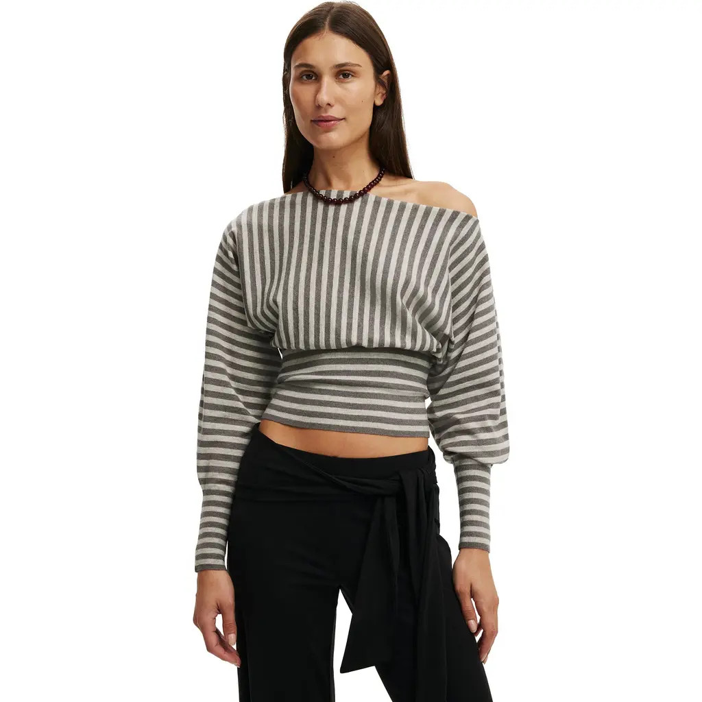 Cotton On Women's Everfine Ls Batwing Knit in Tonal Grey Stripe at Nordstrom, Size Small | Nordstrom