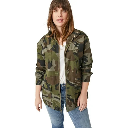 ellos Women's Plus Size Camo Utility Jacket Lightweight with 4 Pockets | Walmart (US)