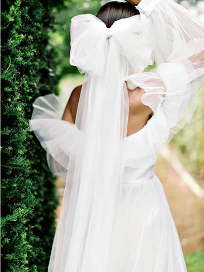 Unsutuo 1 Tier Bride Wedding Veil Bow-Knot Cathedral Tulle Veil Bridal Long Veil with Headpiece f... | Amazon (US)