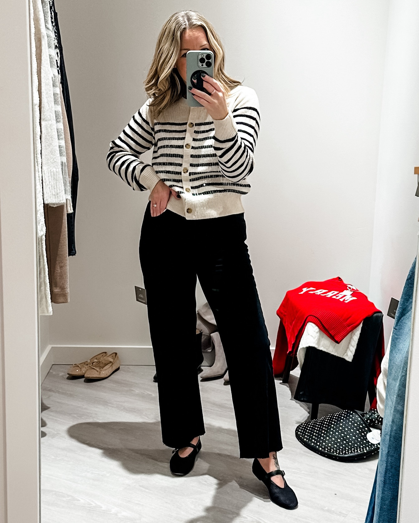 Small cardigan with sequins down the front. It’s so pretty and subtly chic! 29 jeans  

#LTKCyberWeek #LTKHoliday #LTKGiftGuide