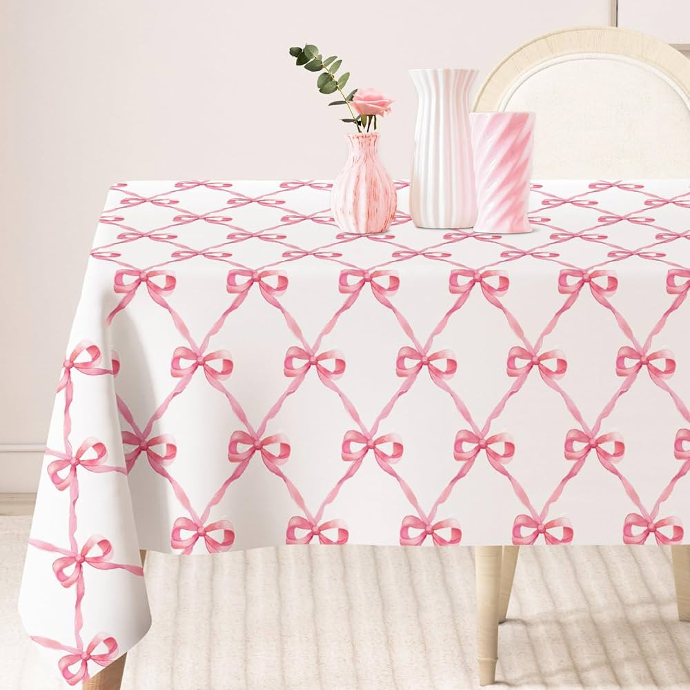AnyDesign Pink Bow Tablecloth Cute Bow Knot Fabric Table Cloth Washable Table Cover for Coquette ... | Amazon (US)