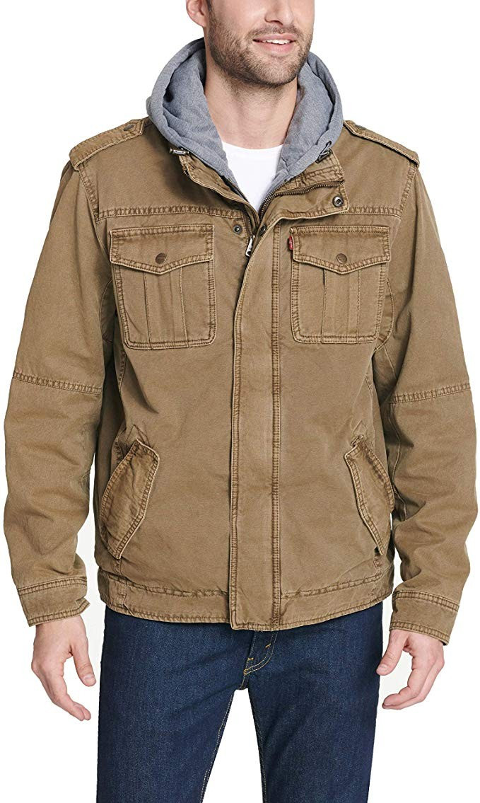 Levi's Men's Washed Cotton Military Jacket with Removable Hood (Standard and Big & Tall) | Amazon (US)