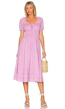 1. STATE Ruched Midi Dress in Violet from Revolve.com | Revolve Clothing (Global)