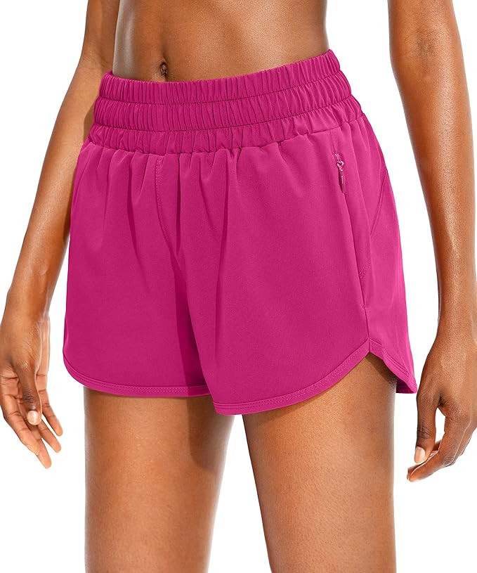 SANTINY Women's Running Shorts with Zip Pockets High Waisted Athletic Workout Gym Shorts for Wome... | Amazon (US)