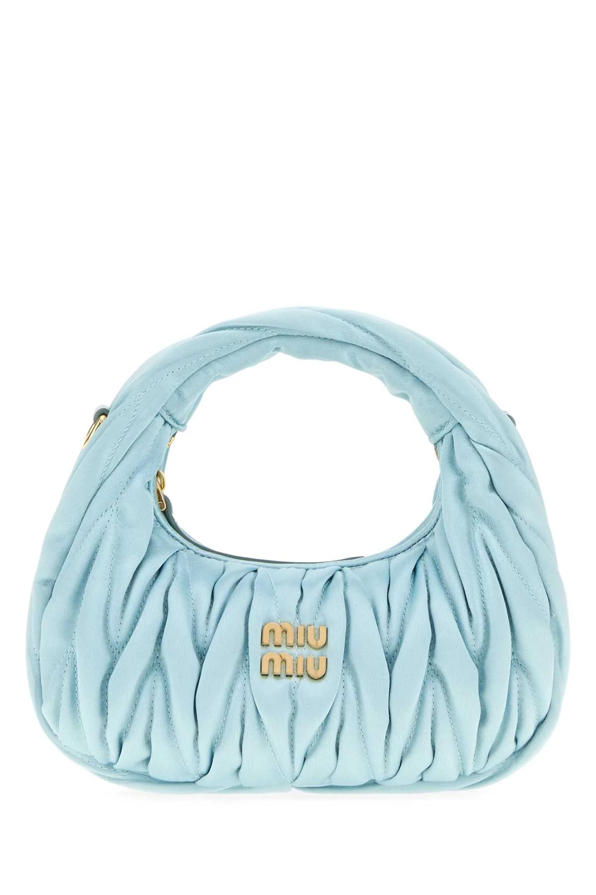 Miu Miu Women Pastel Light Blue Satin Mini Wander Handbag | LUOSOPHY