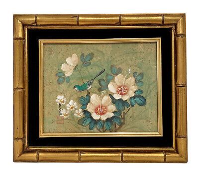 Vintage Asian Print Green Bird Flowers Matted Golden Bamboo Frame 14 X 12 Signed | eBay AU