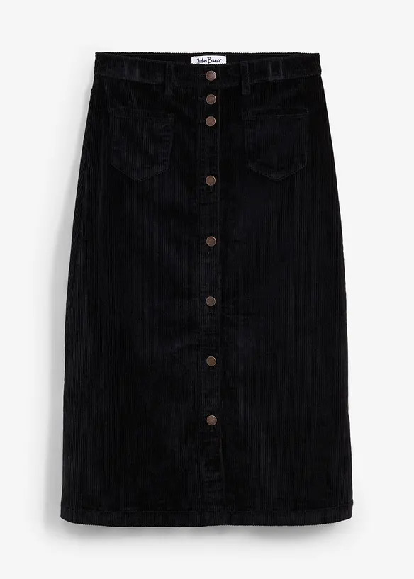 Stretch-Cordrock mit Knopfleiste, Midi-Länge | Bonprix DE