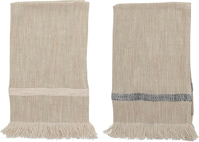 Bloomingville Woven Cotton Striped Tea Tassels (Set of 2) Towels, Natural | Amazon (US)