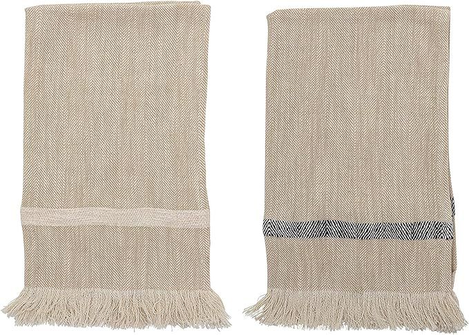 Bloomingville Woven Cotton Striped Tea Tassels (Set of 2) Towels, Natural,Small | Amazon (US)