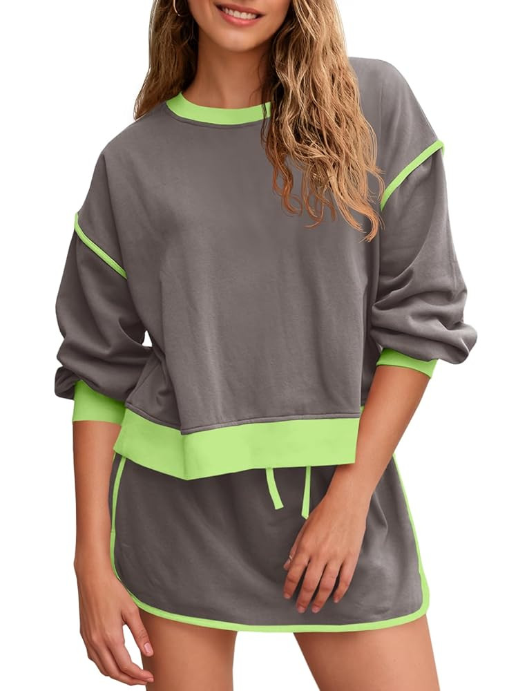 Fisoew Womens Sweatsuits 2 Piece Set Crewneck Sweatshirts High Waisted Skort Skirts Tennis Runnin... | Amazon (US)