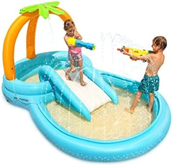Inflatable Play Center, Kiddie Pool with Slide for Toddler, Swimming Pool Lounge with Slide for Kids | Amazon (US)