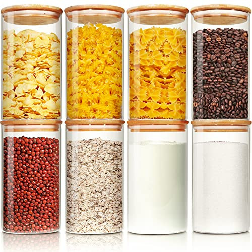 HomArtist Glass Jars with Bamboo Lids 28 floz [Set of 8], Glass Canisters with Airtight Lids, Glass Food Storage Containers for Pasta, Oats, Coffee, Flour, Sugar, Rice, Best for Kitchen & Pantry | Amazon (US)
