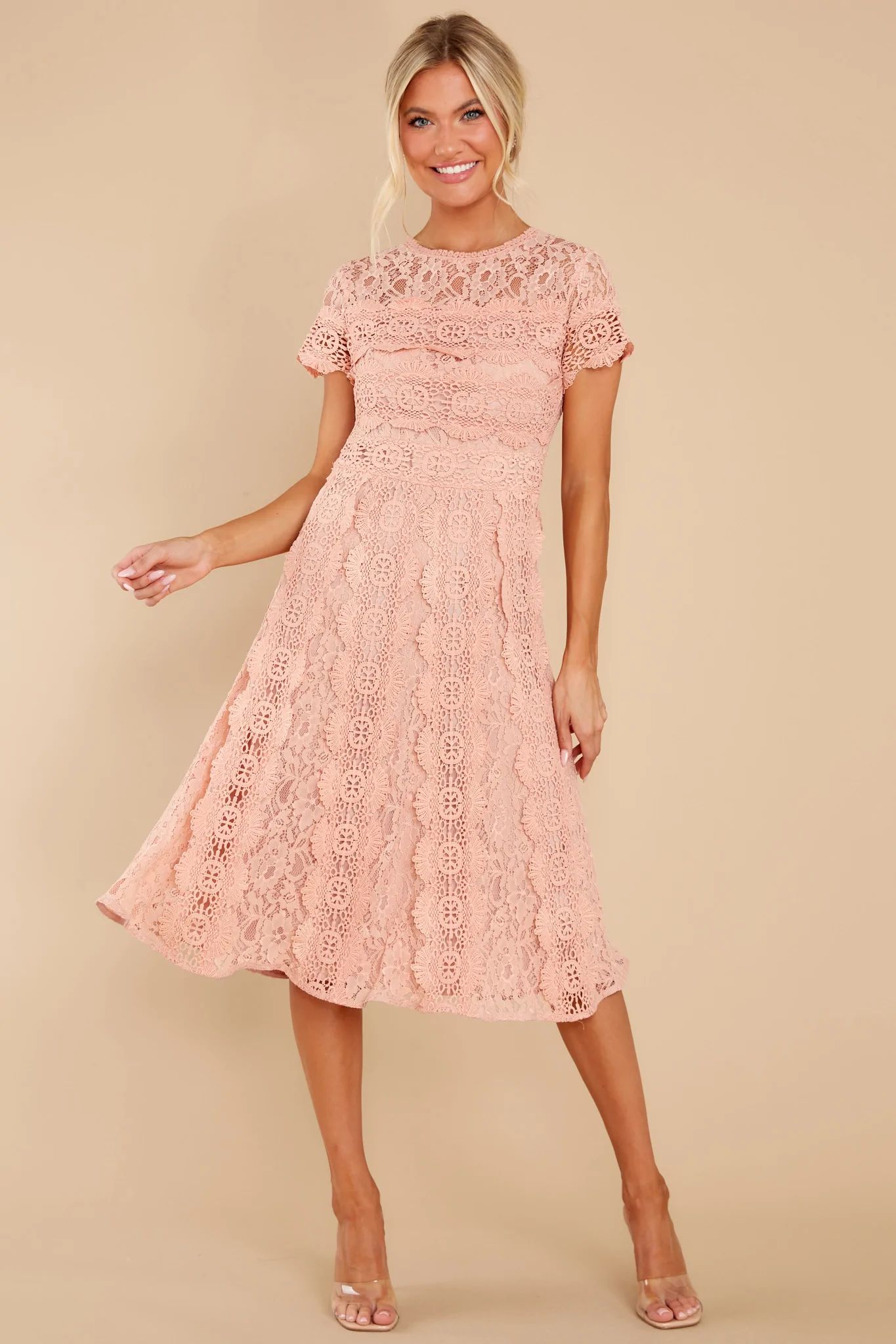 Perfectly Pleasant Light Pink Lace Midi Dress | Red Dress 