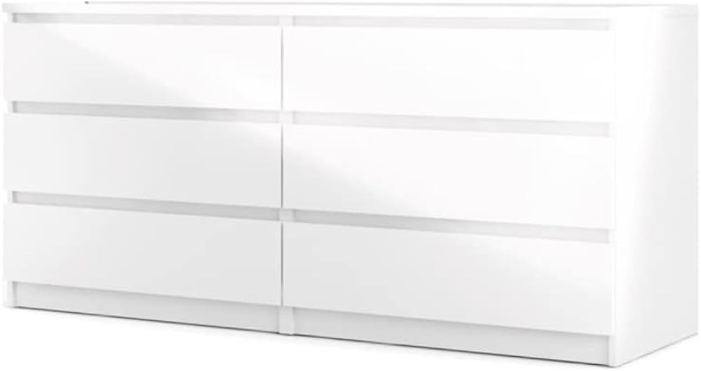Pemberly Row Modern Contemporary 6 Drawer Wide Double Bedroom Dresser in White High Gloss | Amazon (US)