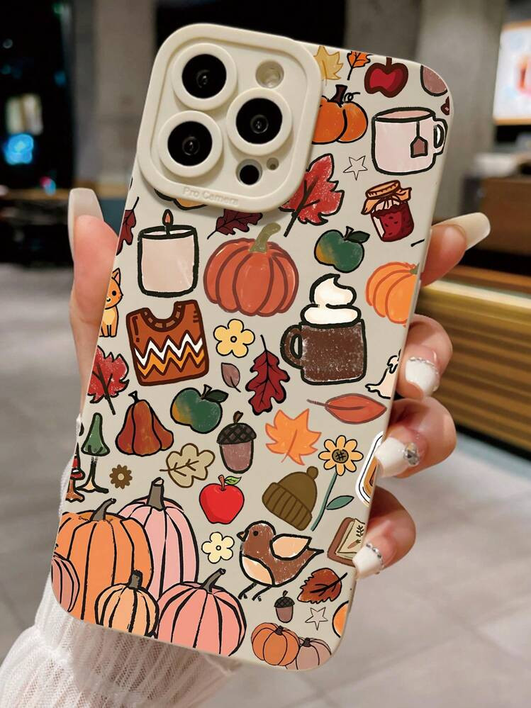 1pc Autumn Element Pattern White Pupil Mobile Phone Case Fit Compatible With Apple | SHEIN