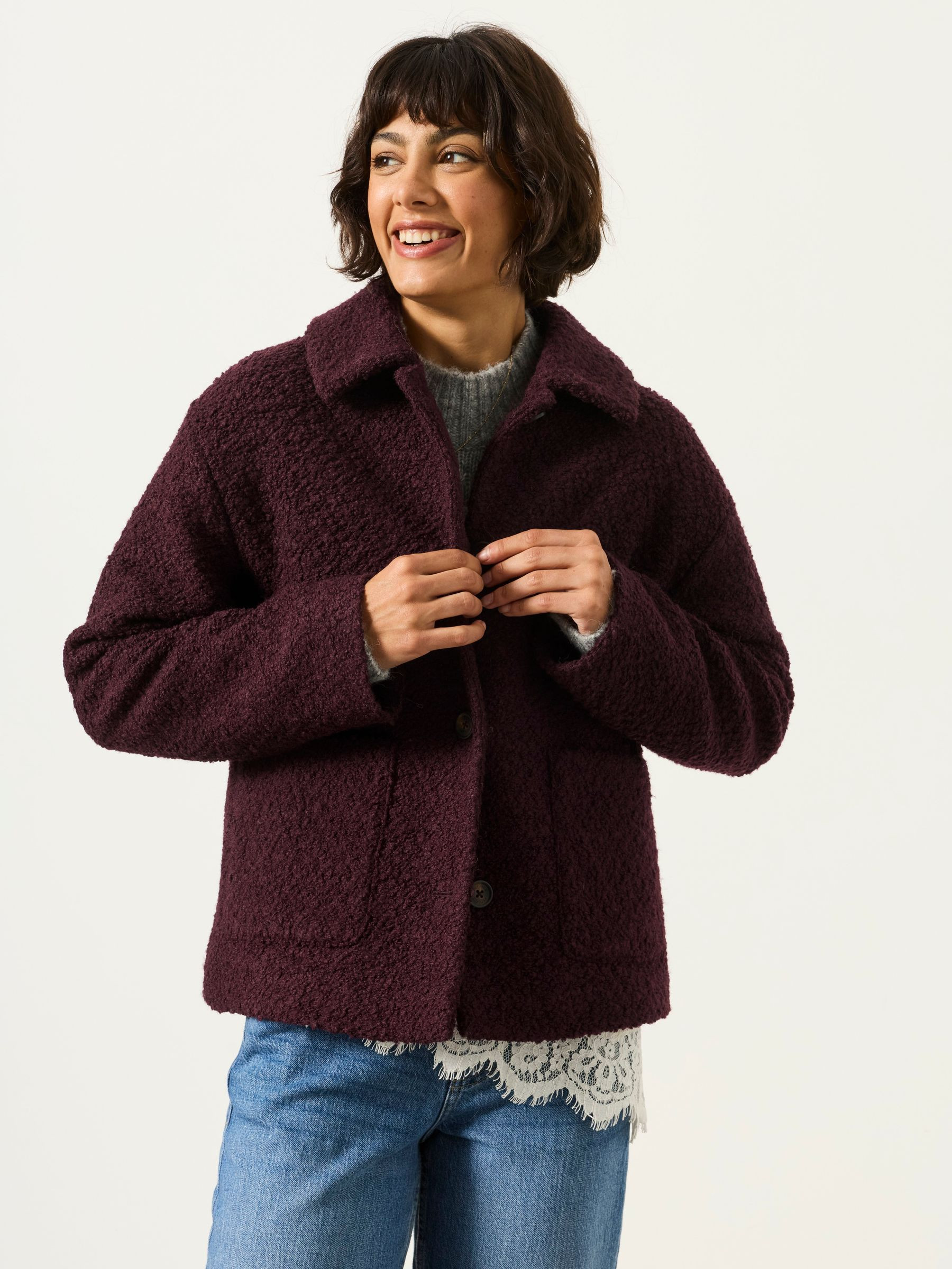 Faye Plum Purple Boucle Jacket | Fat Face