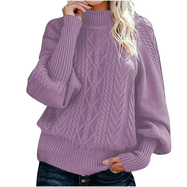 Plus Size Sweaters for Women 2022 Fall Winter Solid Color Mock Neck Long Sleeve Sweaters Casual L... | Walmart (US)