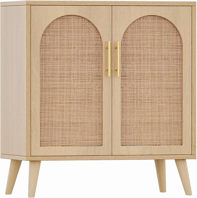 Rovaurx Rattan Storage Cabinet with Doors, Accent Bathroom Floor Cabinet, Modern Sideboard Buffet... | Amazon (US)