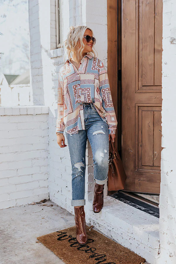 Chic On The Scene Button Up Top In Airy Blue | Impressions Online Boutique