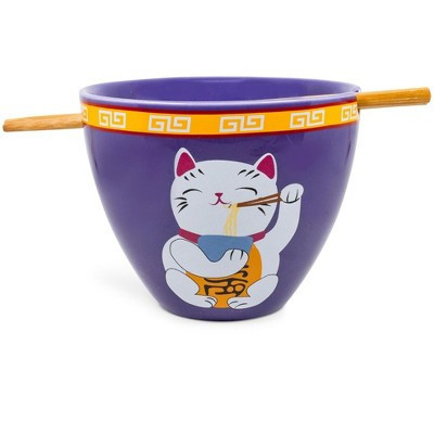 Boom Trendz Bowl Bop Purple Lucky Cat Japanese Dinner Set | 16-Ounce Ramen Bowl, Chopsticks | Target