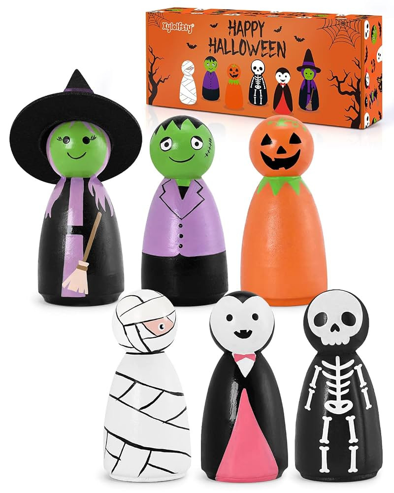 Xylolfsty Halloween Peg Dolls Witch Vampire Skeleton Pumpkin Mummy Party Favor Goody for Hallowee... | Amazon (US)