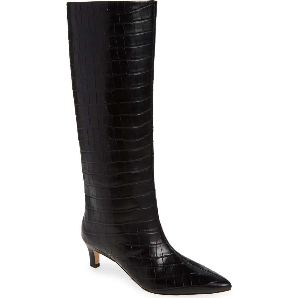Nordstrom Dauphine Kitten Heel Knee High Boot in Black Croco at Nordstrom, Size 6 | Nordstrom