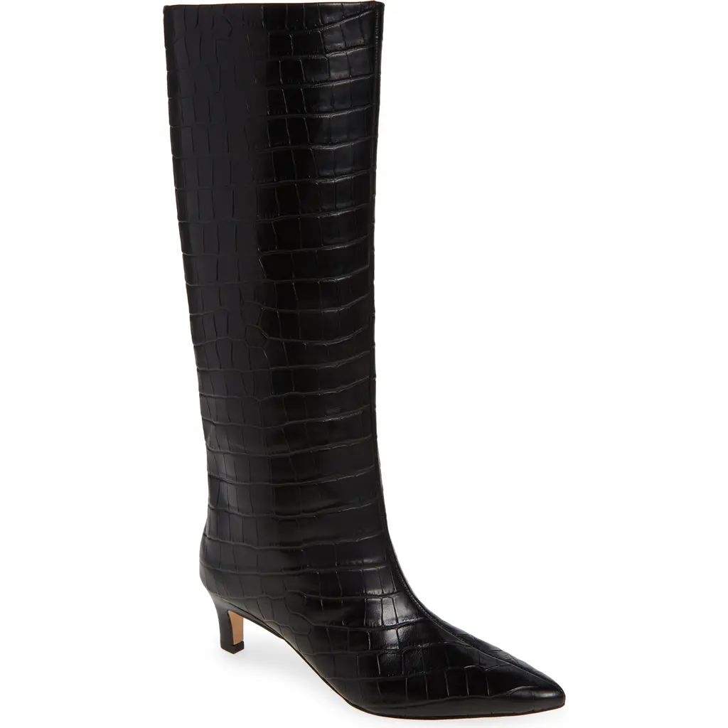 Nordstrom Dauphine Kitten Heel Knee High Boot in Black Croco at Nordstrom, Size 6 | Nordstrom