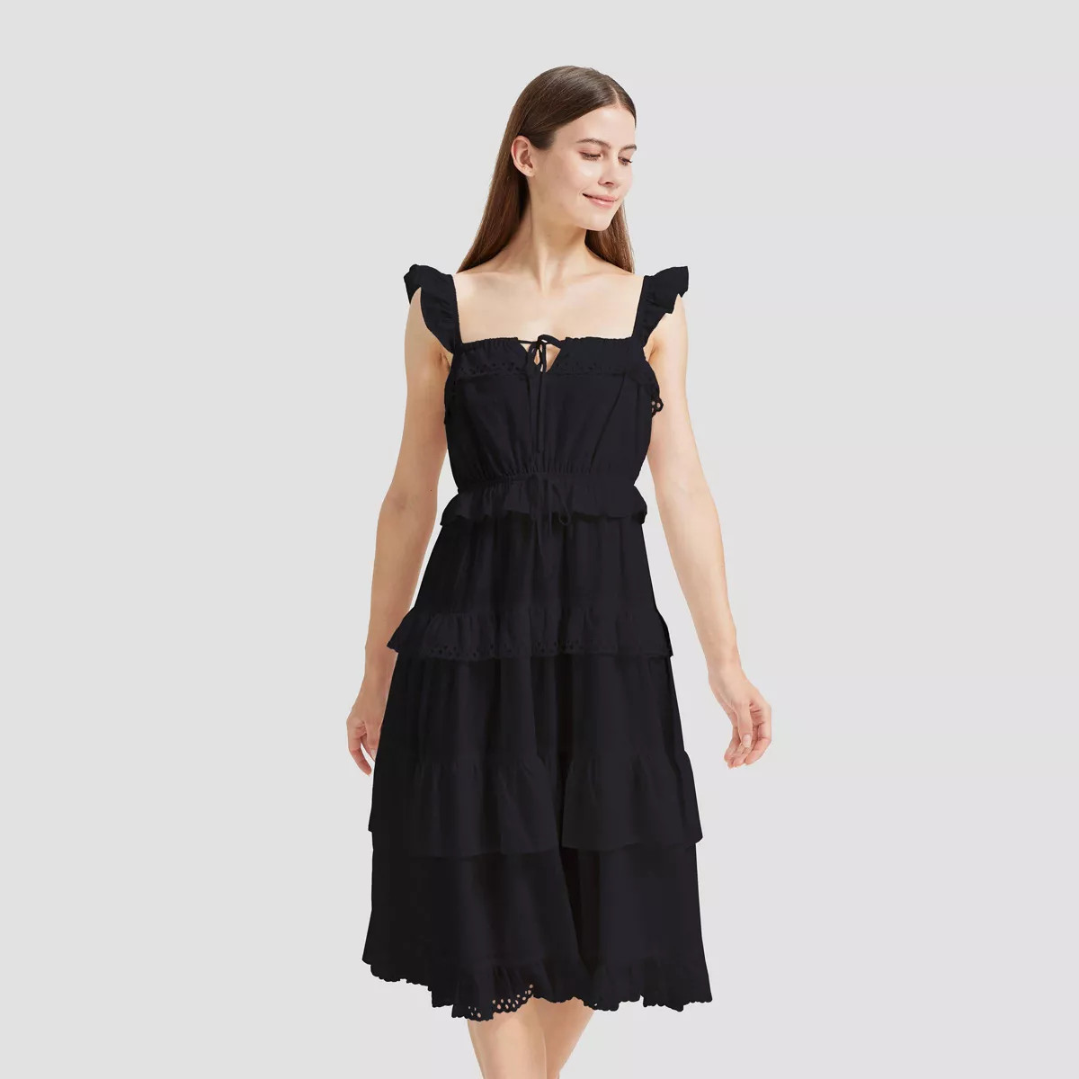Women's Ruffle Sleeve Tiered Midi A-Line Dress - Universal Thread™ | Target