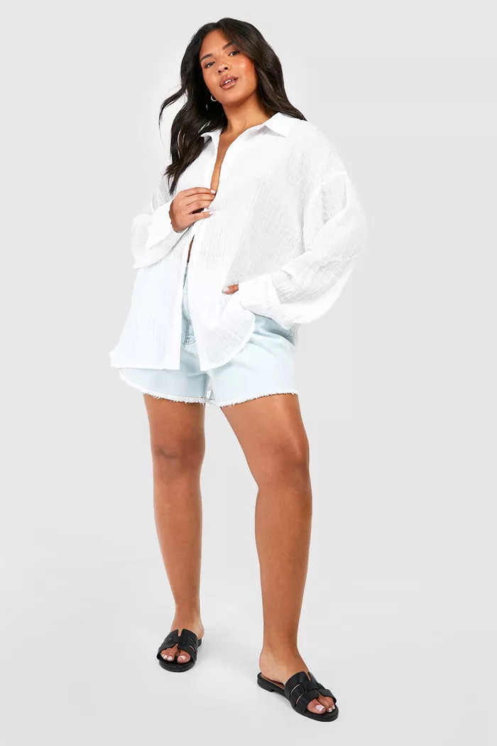 Plus Shirred Oversized Shirt | Boohoo.com (US & CA)