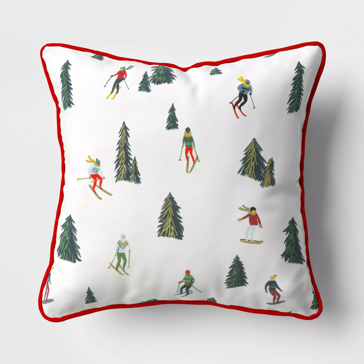 16"x16" Reversible Skiing to Plaid Square Christmas Throw Pillow White/Red - Wondershop™ | Target