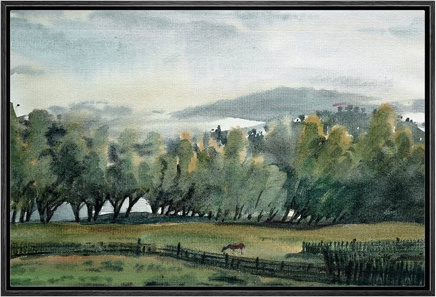 wall26 Framed Canvas Print Wall Art Forest Clearing in Green Valley Nature Wilderness Illustratio... | Amazon (US)