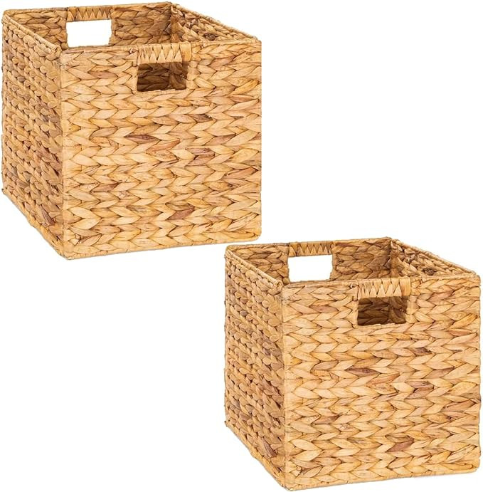 12x12in Wicker Storage Baskets - Large Cube Storage Bins for Bedroom, Living Room, Nursery (2 Pac... | Amazon (US)