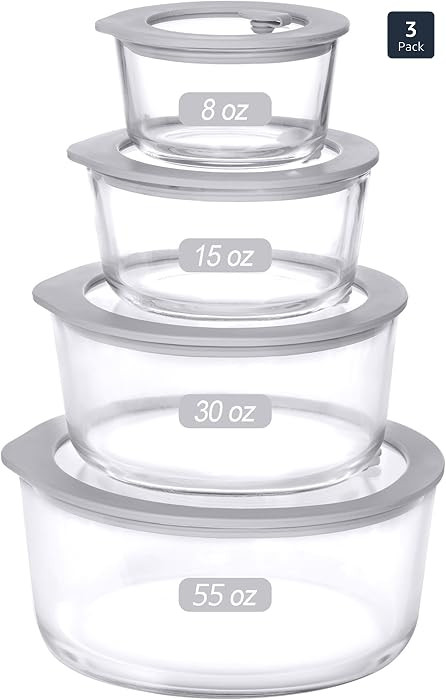 Glass Food Containers with Glass Lid, Microwave Safe Food Storage Container, Large 4 Pack Round S... | Amazon (US)