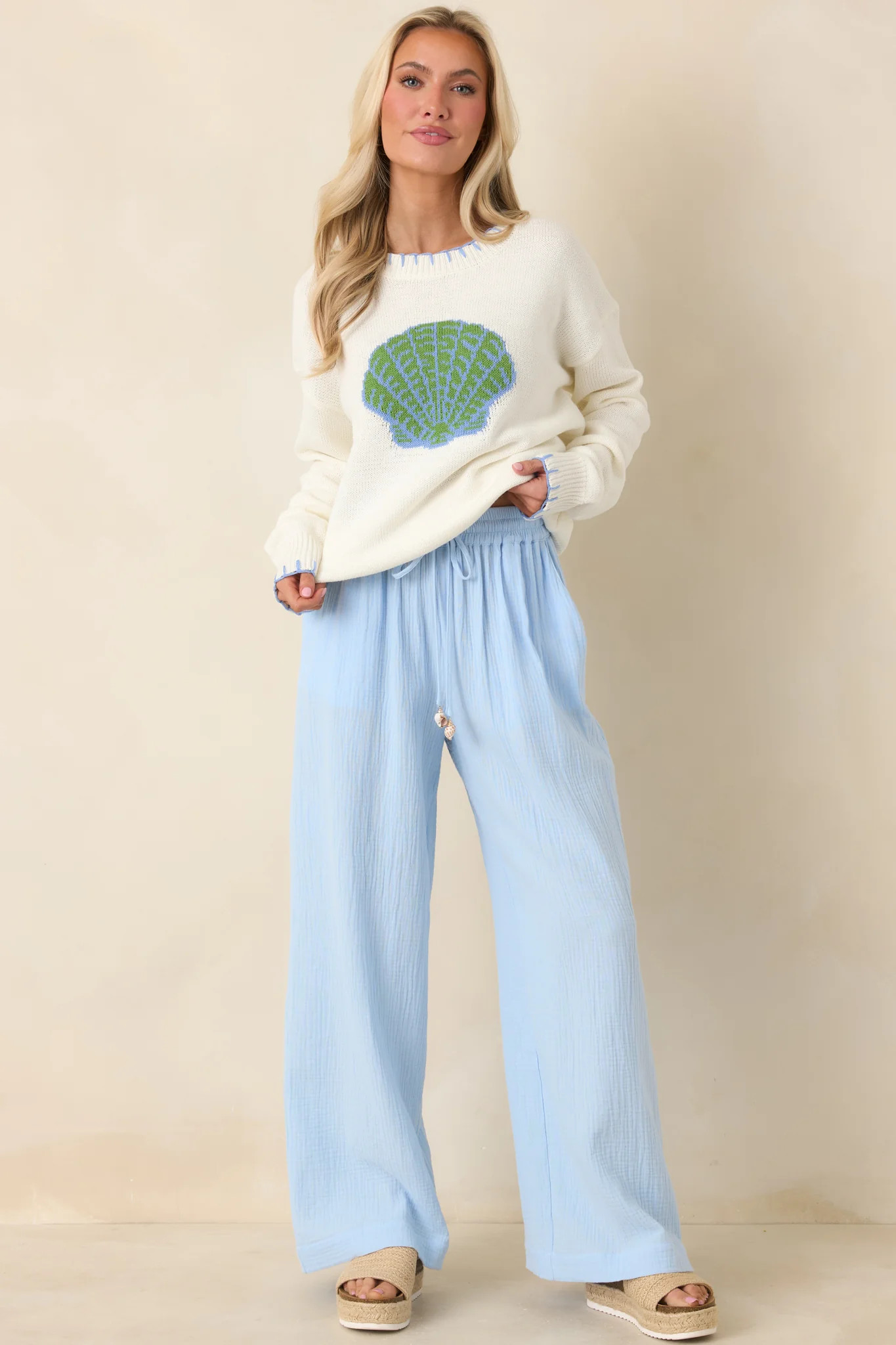 Paradisa Shell Island White Knit Sweater | Red Dress