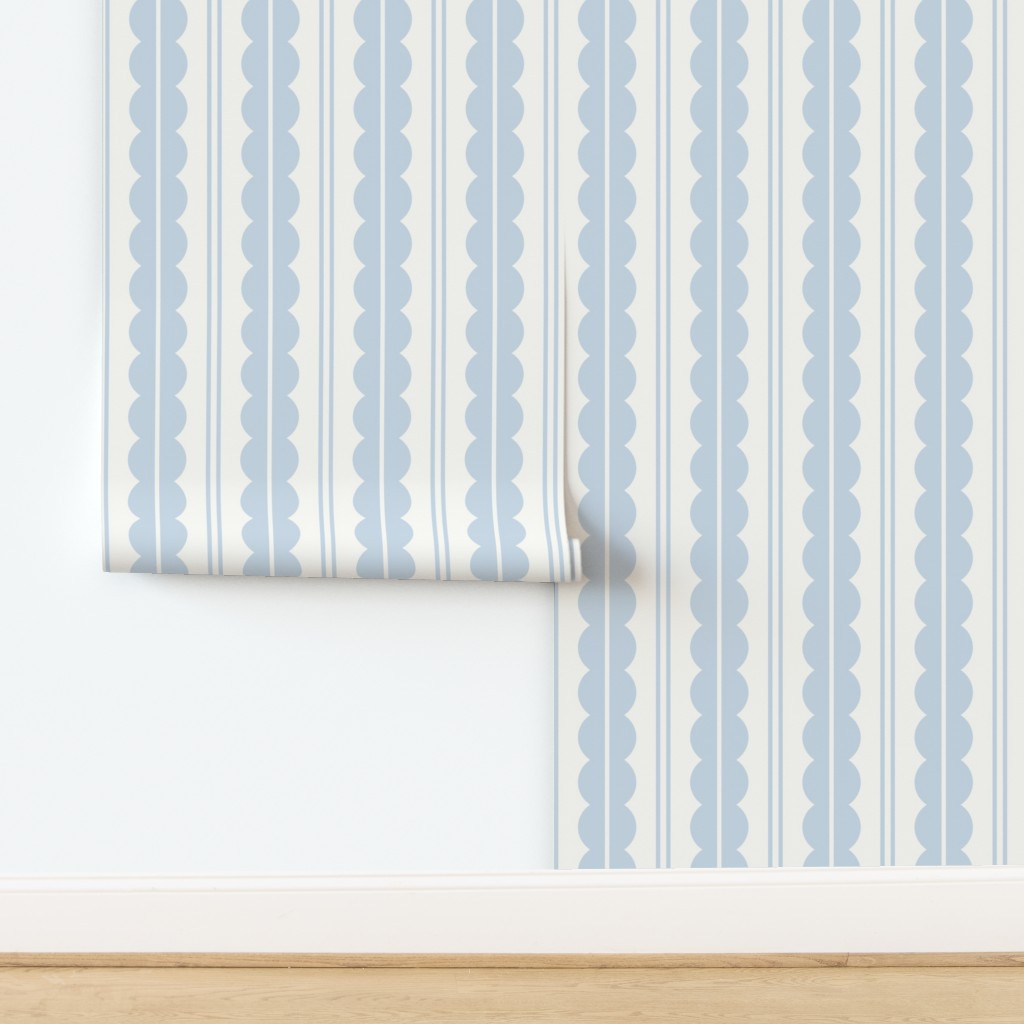 Wallpaper in Scallops And Stripes - Country Air Blue And Cream - Large | Spoonflower