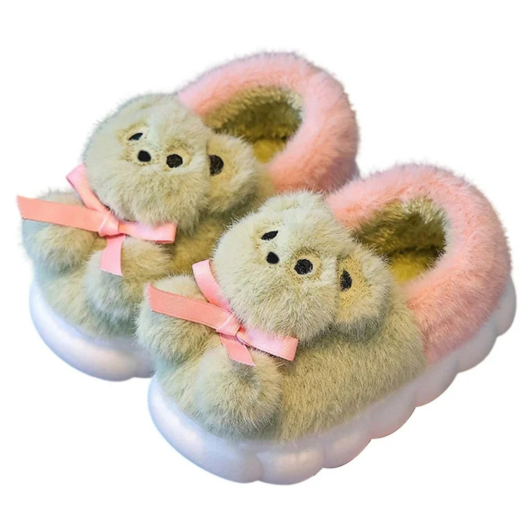 TBWNWG Girls Slippers Winter Comfort Cartoon Bear Design Insulated Thick Sole -On Footwear for Ki... | Walmart (US)